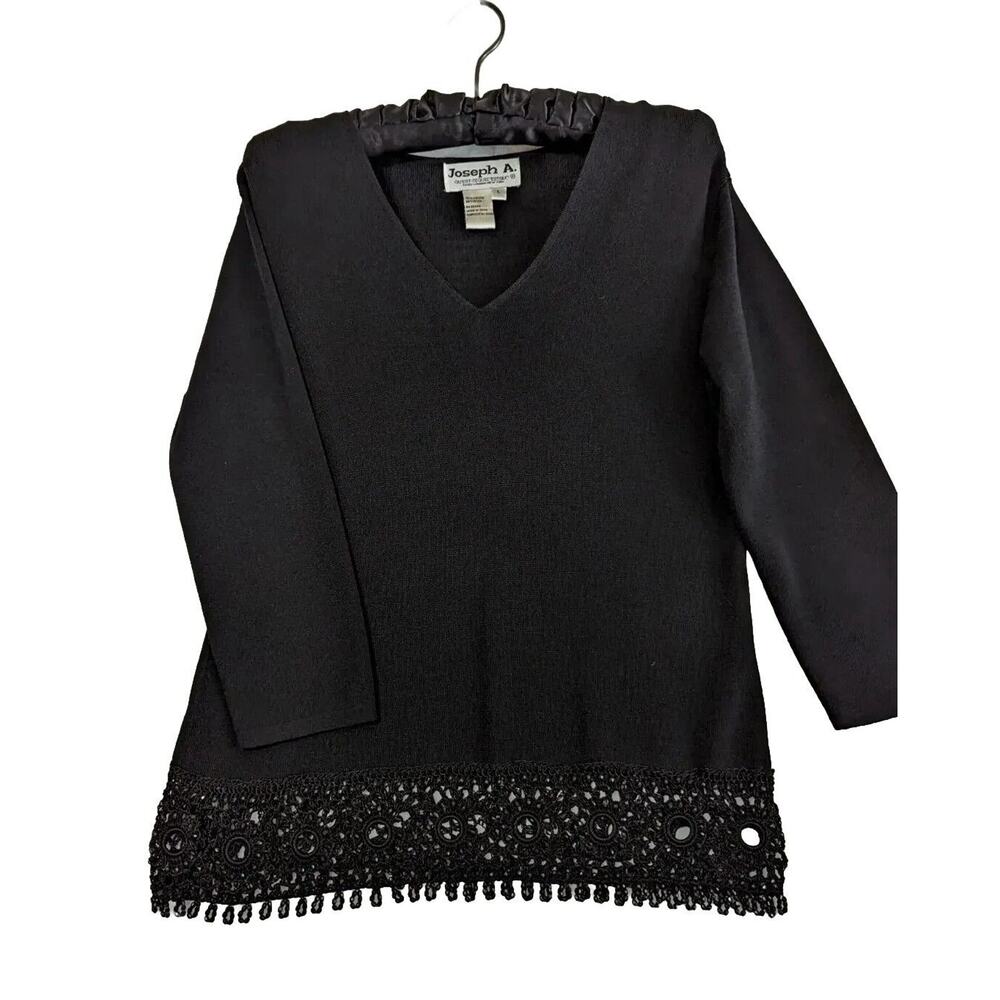 Vtge Joseph A Crochet Sweater Beaded Hem Sz L Bust 39" Length 23.5"